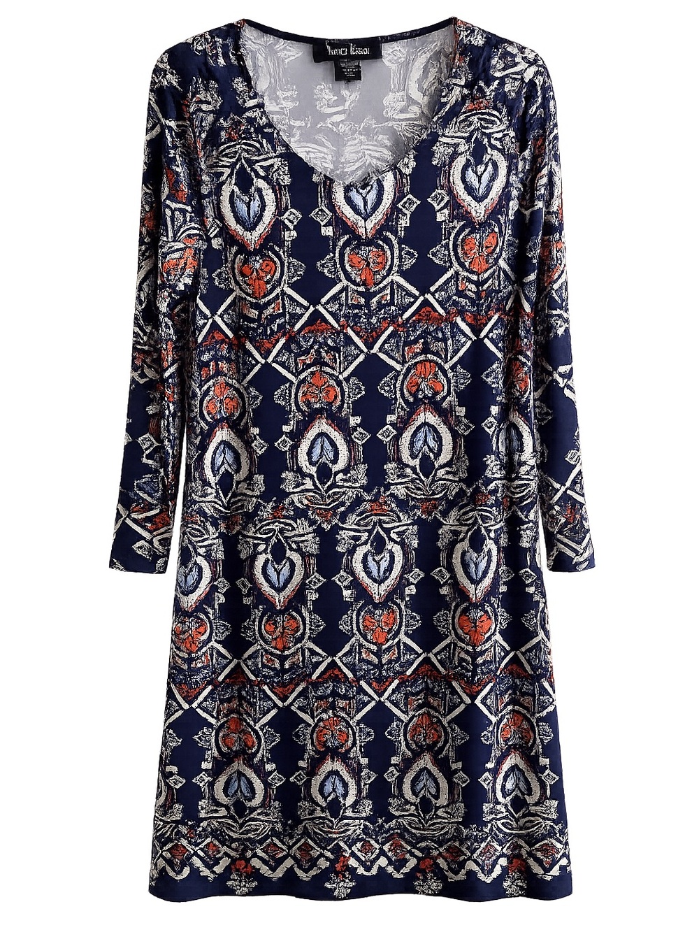 Kaen Kane Women’s Blue Printed Long Sleeve Dress Size Large Runs Big